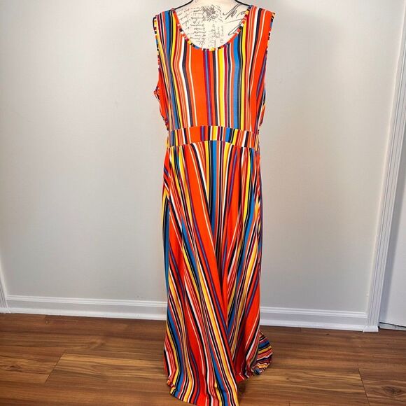 Rouge Collection Dresses & Skirts - Rouge Collection Maxi Dress Womens 2X Multicolor Stripe Cut Out Sides Back Knit